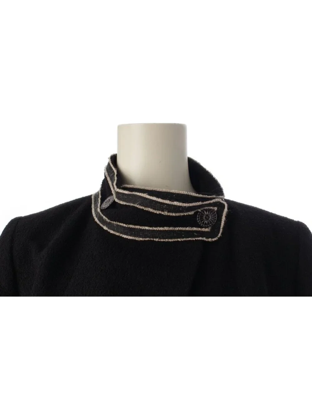 Chanel Wool Chain Trim Coco Buttons Long Coat Black 34